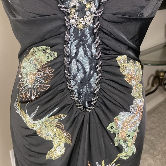 Caribbean Queen Black Beaded Spaghetti Straps Cocktail Bodycon Mini Dress M - Picture 4 of 8